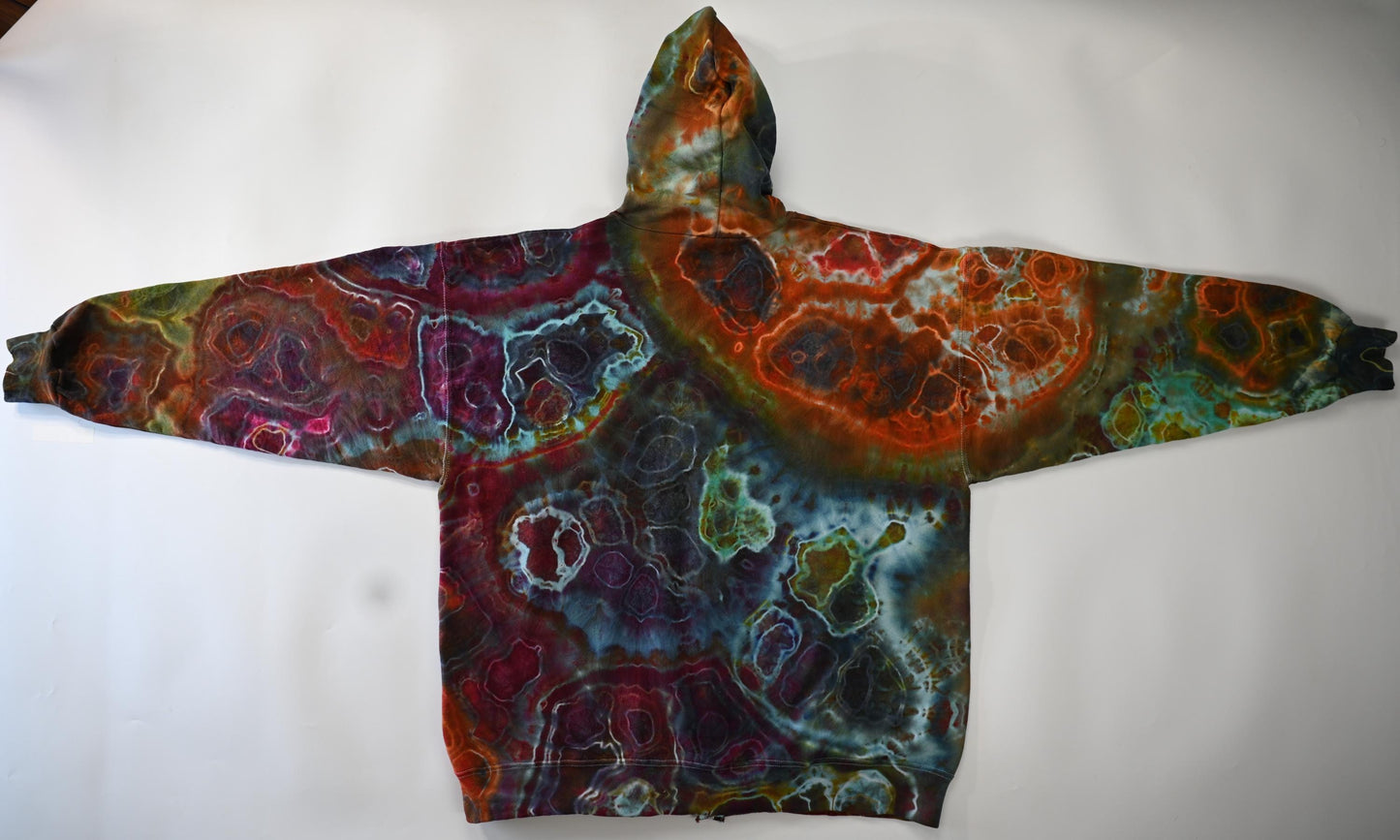 XL Geode Ice Dye Tie Dye on a Hanes Ultimate Cotton Zipper Hoodie w/ Front Pocket