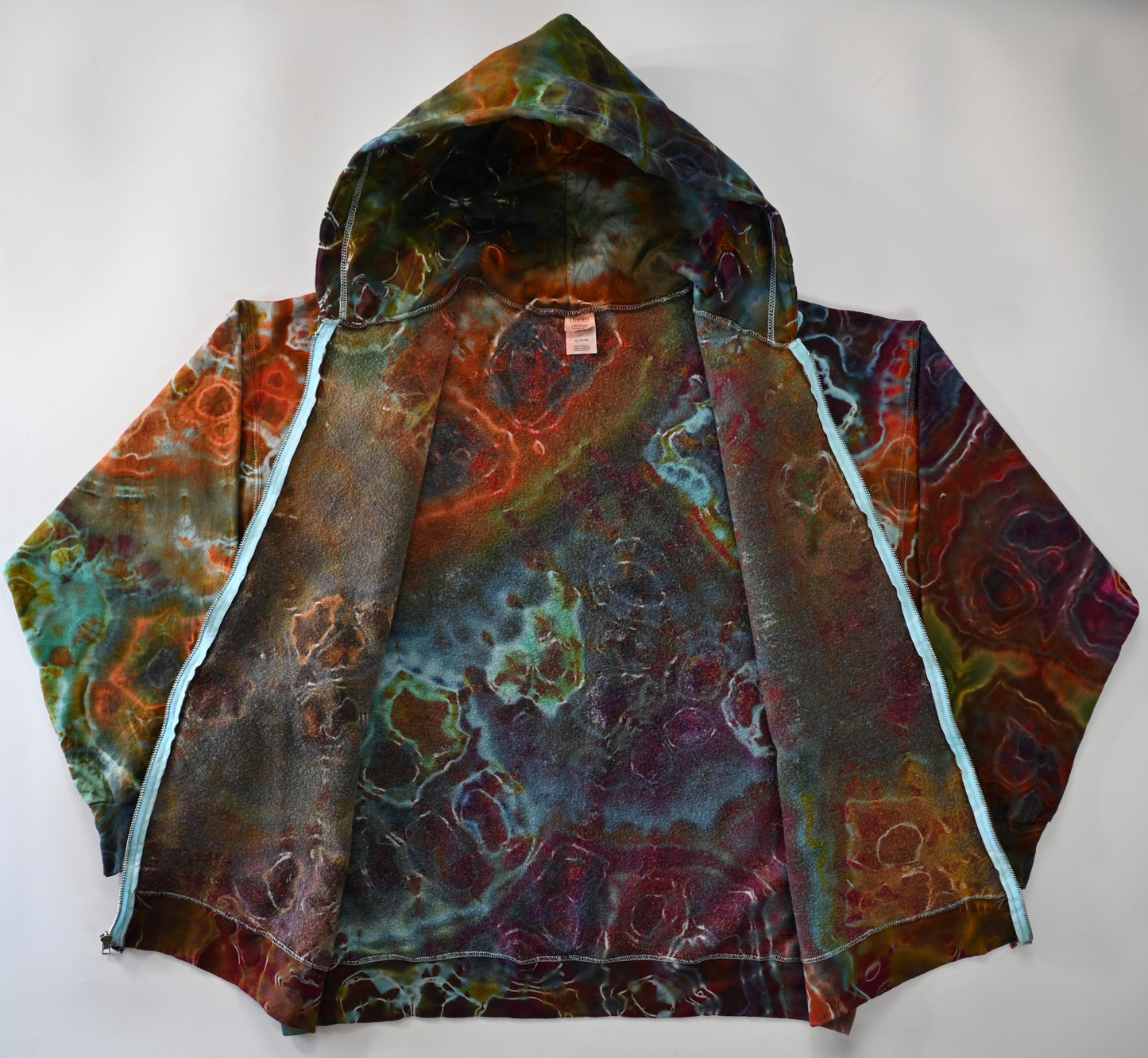 XL Geode Ice Dye Tie Dye on a Hanes Ultimate Cotton Zipper Hoodie w/ Front Pocket