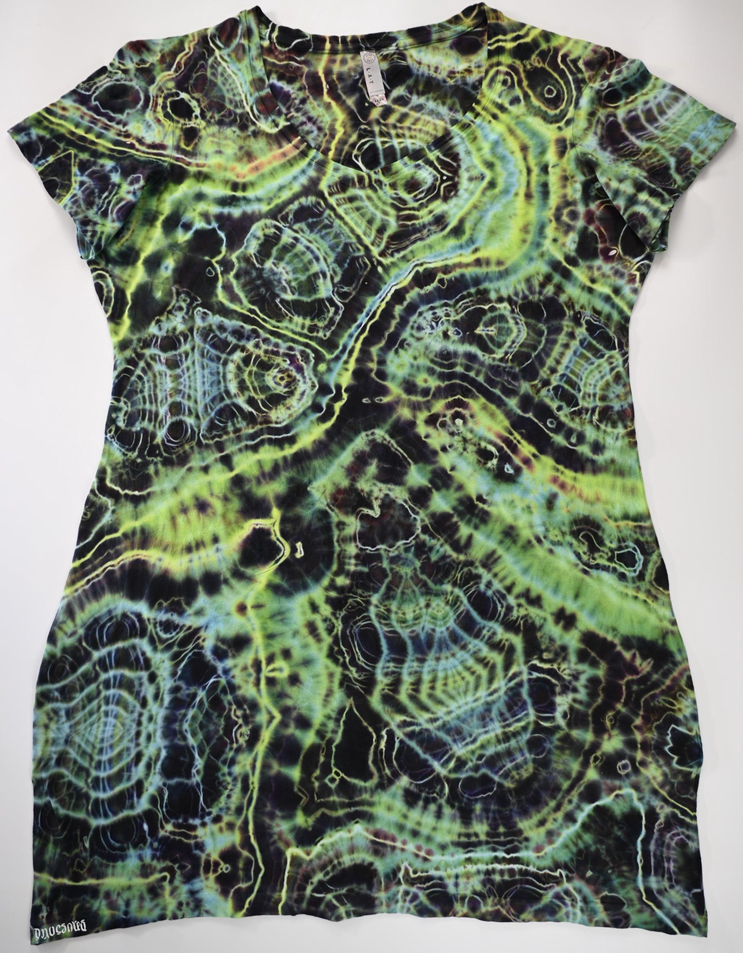 Ladies L/XL Cosmic Egg/Geode Hybrid Tie Dye Using My "Psychedelic Vision" Color Palette on a LAT V-Neck Cotton Cover Up Dress
