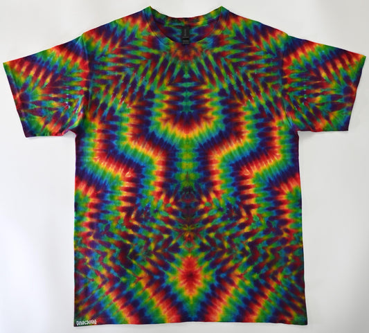 XL "Bringer of Insanity" Symmetrical Zig Zag Trippy Weaver Tie Dye on a Gildan Ultra Cotton PFD (Prepared for Dye) T-Shirt