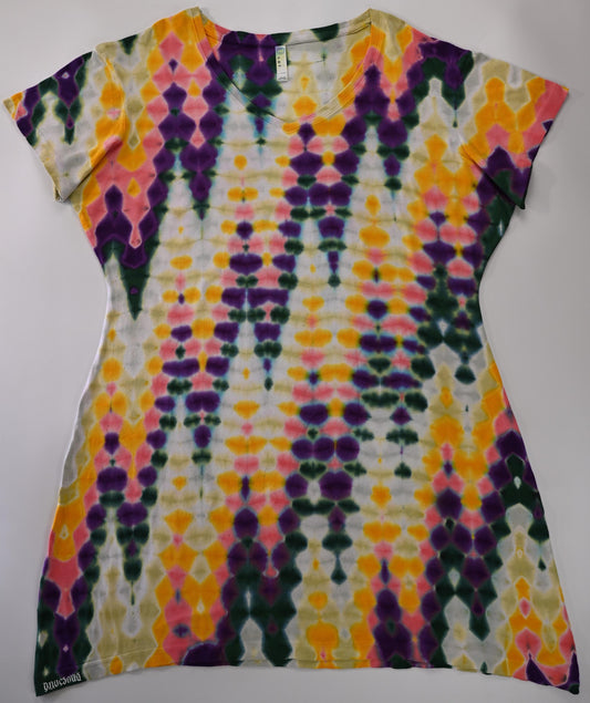 Ladies 2X/3X Heatwave.V-5e Tie Dye using my Aphrodisiac Color Palette on a LAT V-Neck Cotton Cover Up Dress*