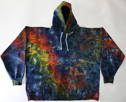 2X Double Dyed Tie Dye On a Hanes Ultimate Cotton Pullover Hoodie.