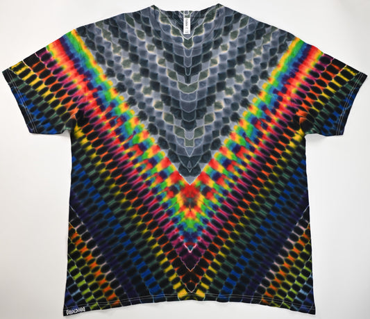 2X Honeycomb in Greys + Neo-DNA w/ a thin Strip of Trippy Weaver Between in a V Tie Dye on a Tultex 290 Ringspun Cotton T-Shirt