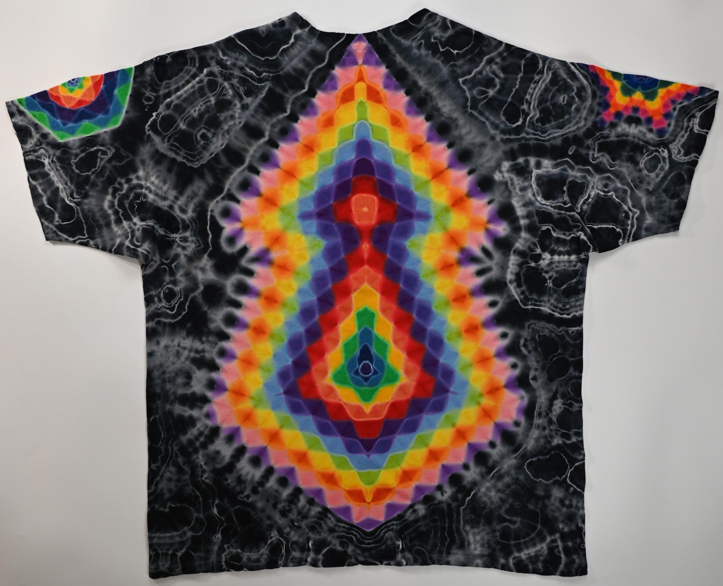2X Super Heady Hexagon -> {12/3} Dodecagram Front/Back Shield/ Hexagon/Hexagram Sleeves/Cosmic Egg Geodes Hybrid Tie Dye T-Shirt*