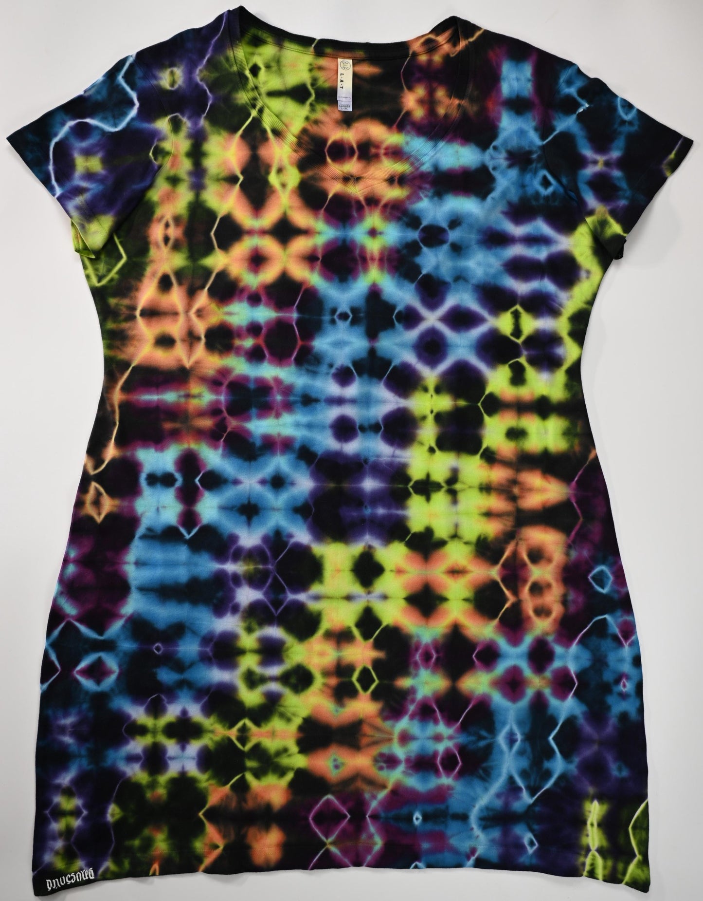 Ladies L/XL Glitch Tie Dye on a LAT V-Neck Cotton Cover Up Dress