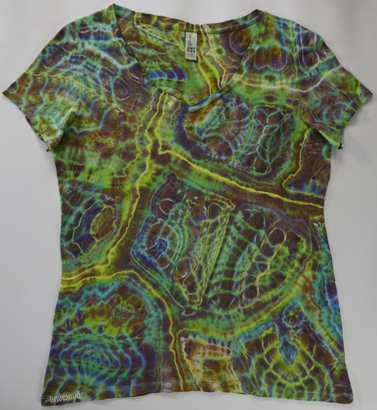 Women's Medium Cosmic Egg/Geode Hybrid Tie Dye on a District Very Important Tee V-Neck Cotton T-Shirt