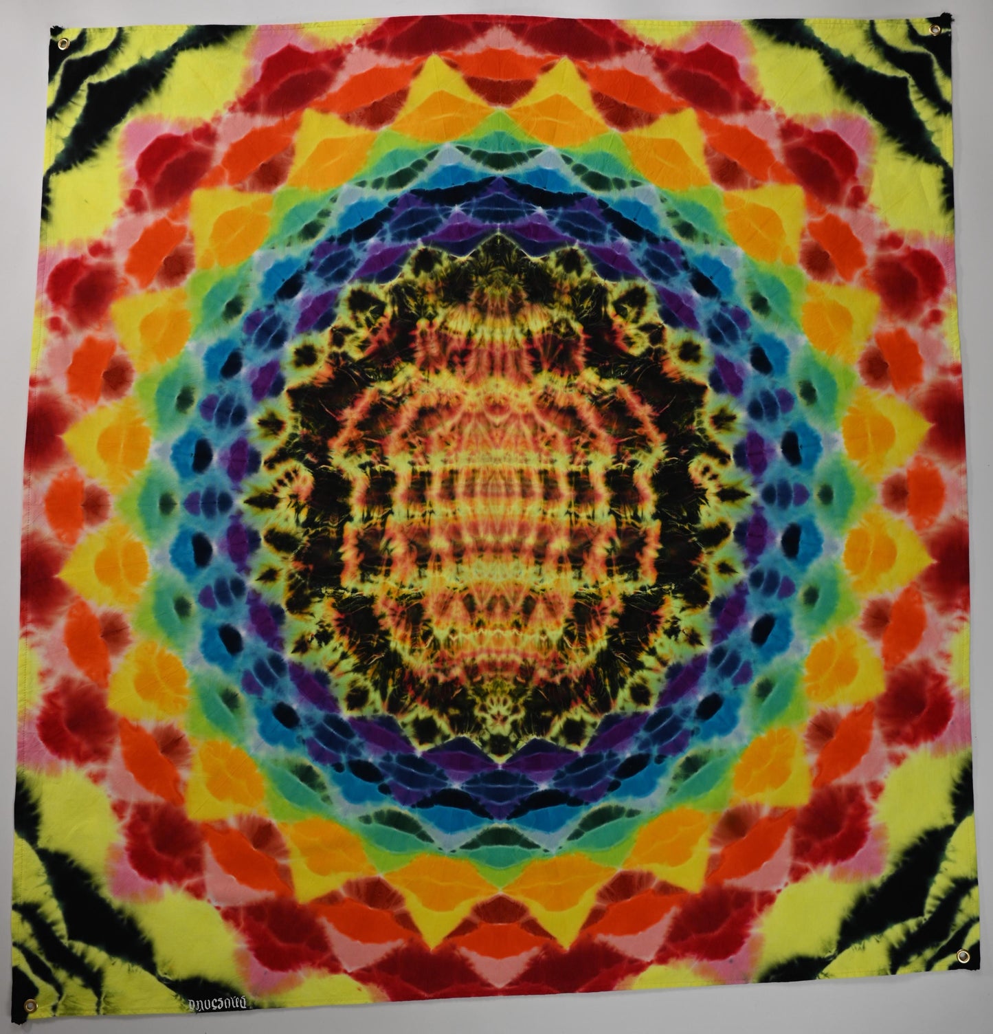 33.5X35" UV Reactive 20Pt Mandala/Cosmic Egg Cntr Tie Dye on a Tapestry* made by Hemming around Robert Kaufman Kona Cotton Read Description
