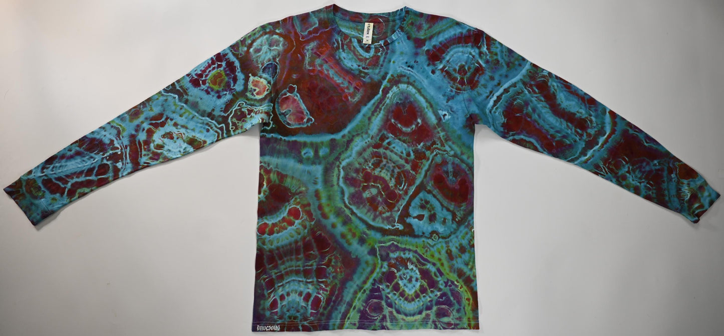 Medium Cosmic Egg/Geode Hybrid Ice Dye Tie Dye on a Tultex 291 Ringspun Cotton Long Sleeve Shirt
