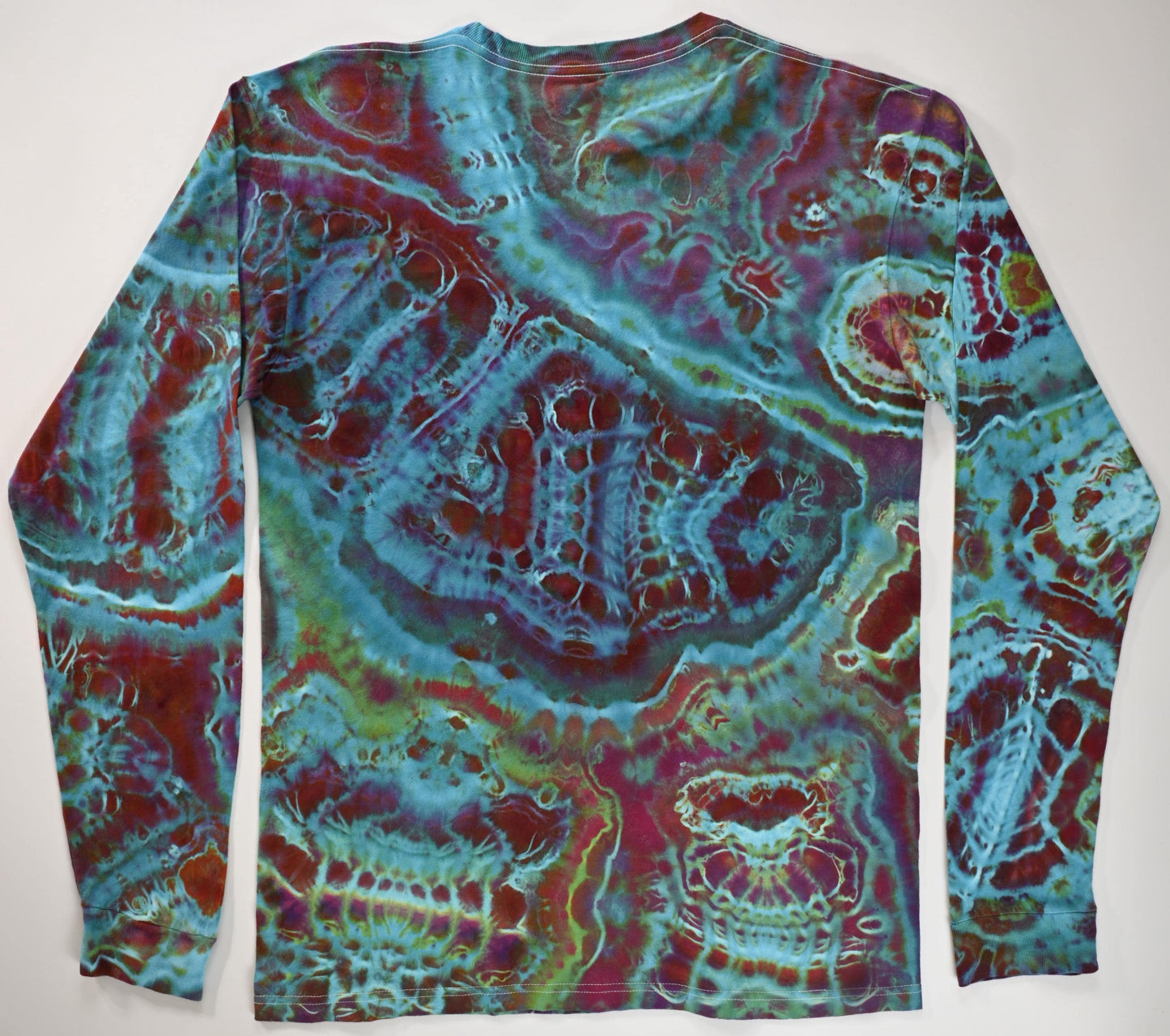 Medium Cosmic Egg/Geode Hybrid Ice Dye Tie Dye on a Tultex 291 Ringspun Cotton Long Sleeve Shirt