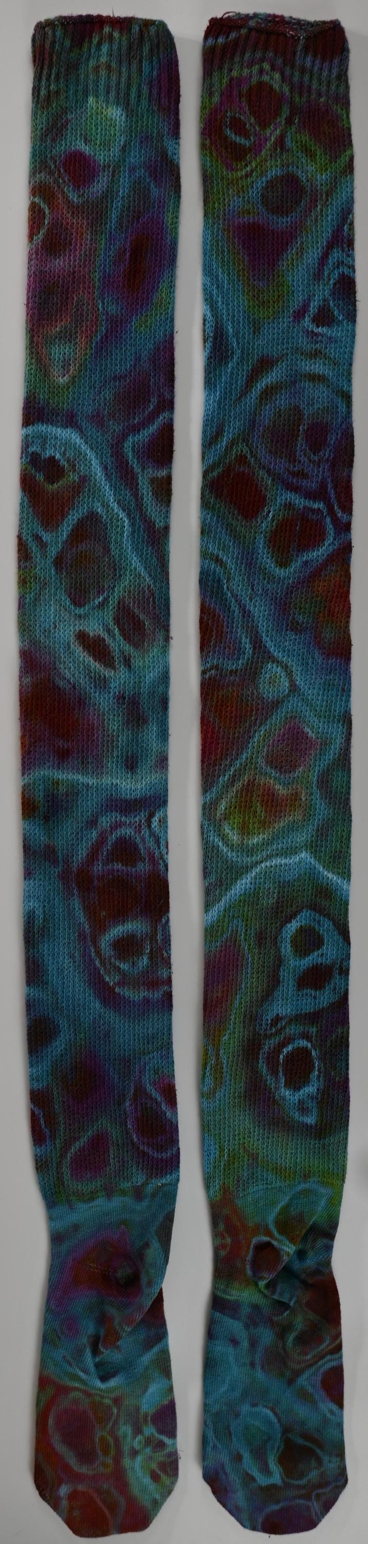 Geode Ice Dye Tie Dye on a Pair of Dharma Trading Company Cotton Blend (89% Cotton/9 Nylon/2 Spandex) Thigh High Socks