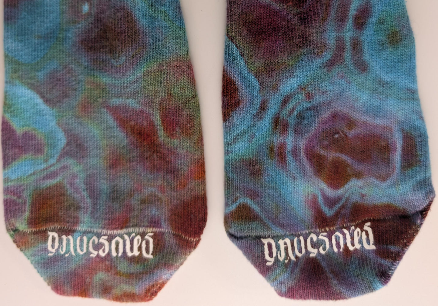 Geode Ice Dye Tie Dye on a Pair of Dharma Trading Company Cotton Blend (89% Cotton/9 Nylon/2 Spandex) Thigh High Socks