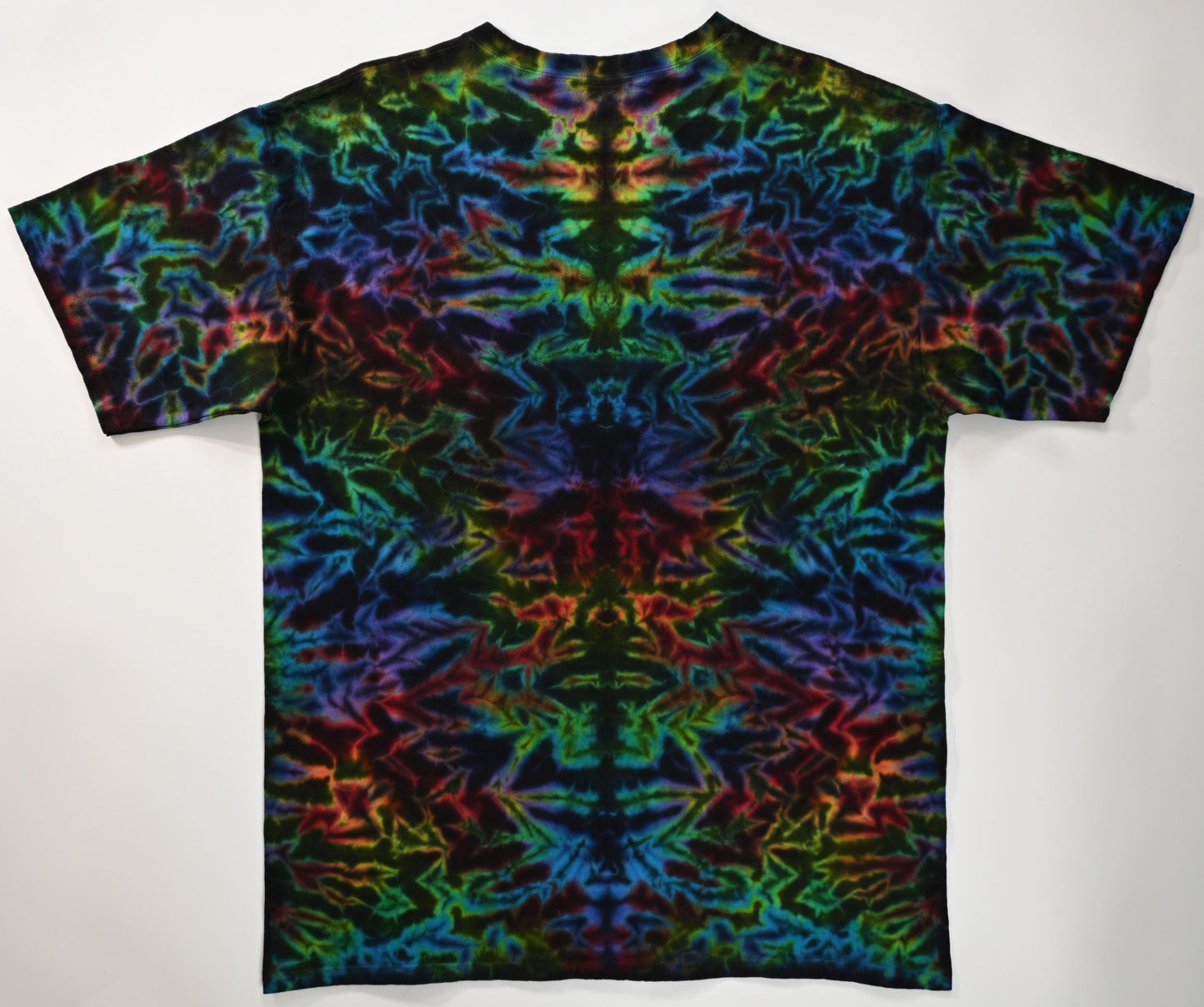 XL Blacked Out Rainbow Rorschach Scrunch Tie Dye on a Gildan Ultra Cotton PFD (Prepared for Dye) T-Shirt