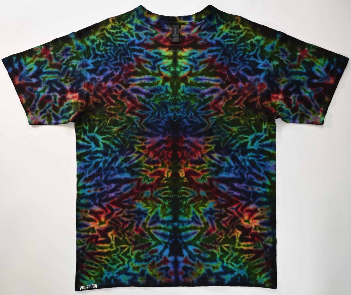 XL Blacked Out Rainbow Rorschach Scrunch Tie Dye on a Gildan Ultra Cotton PFD (Prepared for Dye) T-Shirt