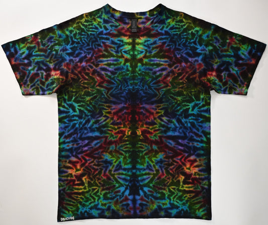 XL Blacked Out Rainbow Rorschach Scrunch Tie Dye on a Gildan Ultra Cotton PFD (Prepared for Dye) T-Shirt