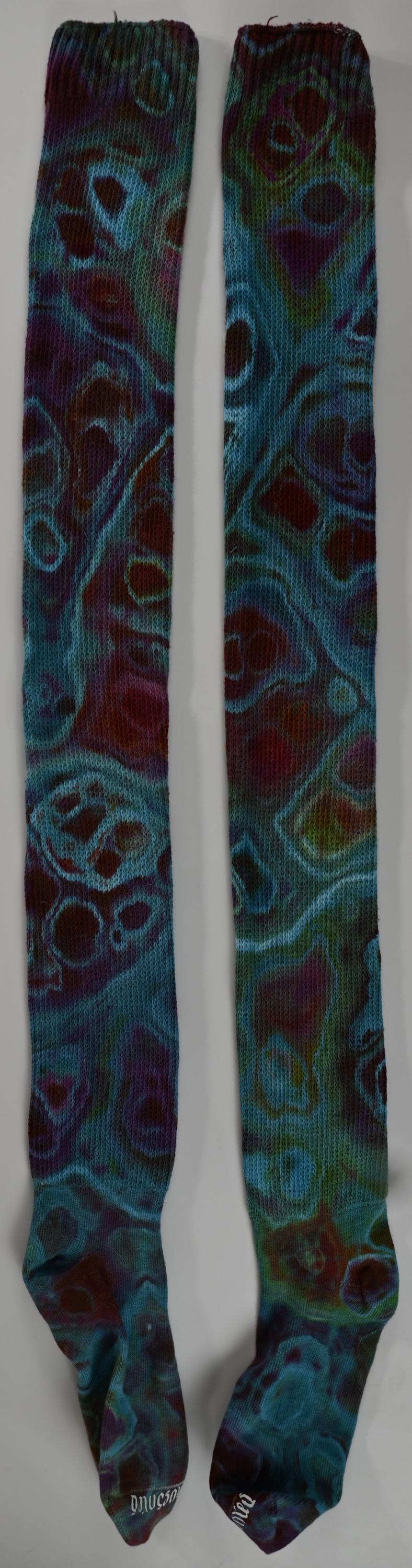 Geode Ice Dye Tie Dye on a Pair of Dharma Trading Company Cotton Blend (89% Cotton/9 Nylon/2 Spandex) Thigh High Socks