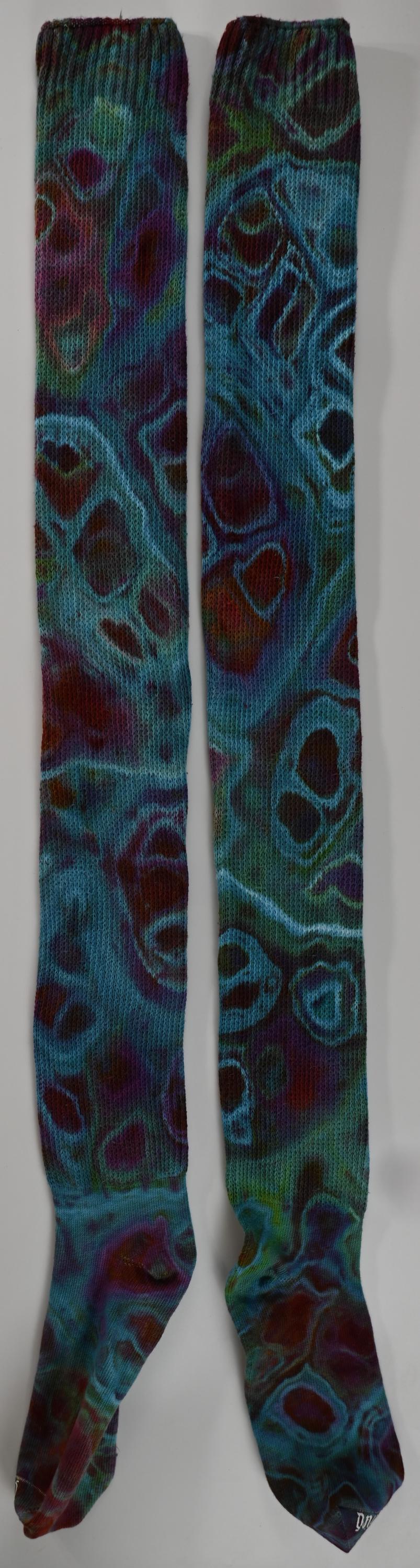 Geode Ice Dye Tie Dye on a Pair of Dharma Trading Company Cotton Blend (89% Cotton/9 Nylon/2 Spandex) Thigh High Socks