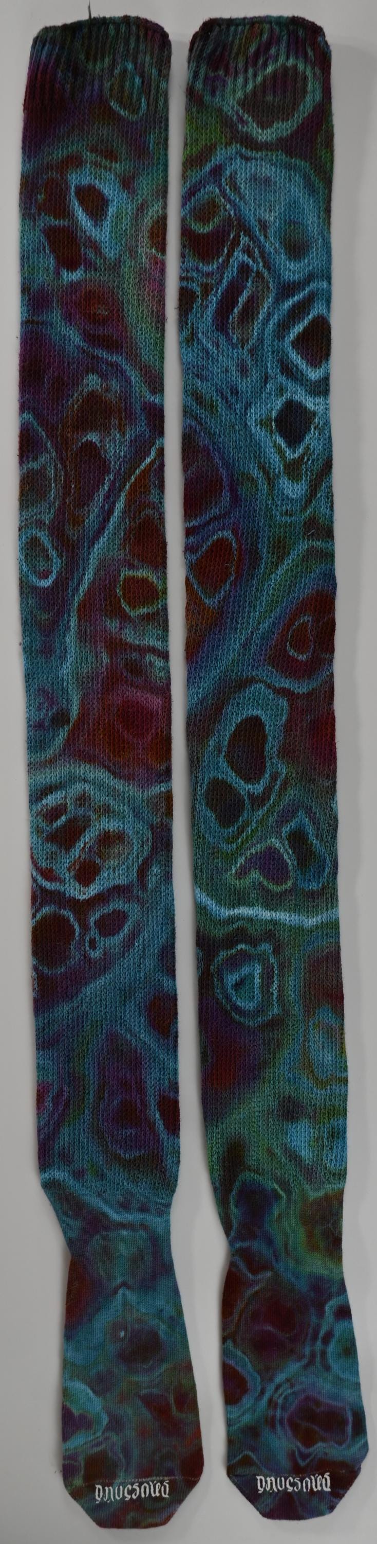 Geode Ice Dye Tie Dye on a Pair of Dharma Trading Company Cotton Blend (89% Cotton/9 Nylon/2 Spandex) Thigh High Socks