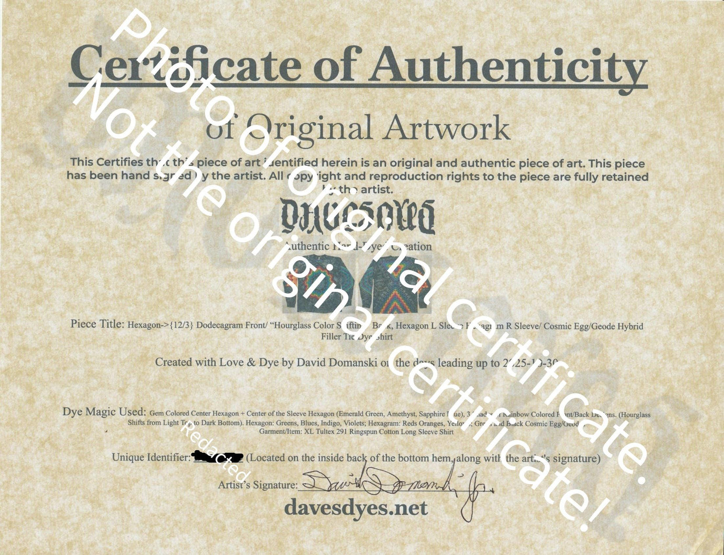 XL Hexagon-> Dodecagram F/Color Shifting Hourglass Shape B/Hexagon L Slv/Hexagram R Slv/ Cosmic Egg-Geode Hybrid Tie Dye Long Sleeve Shirt