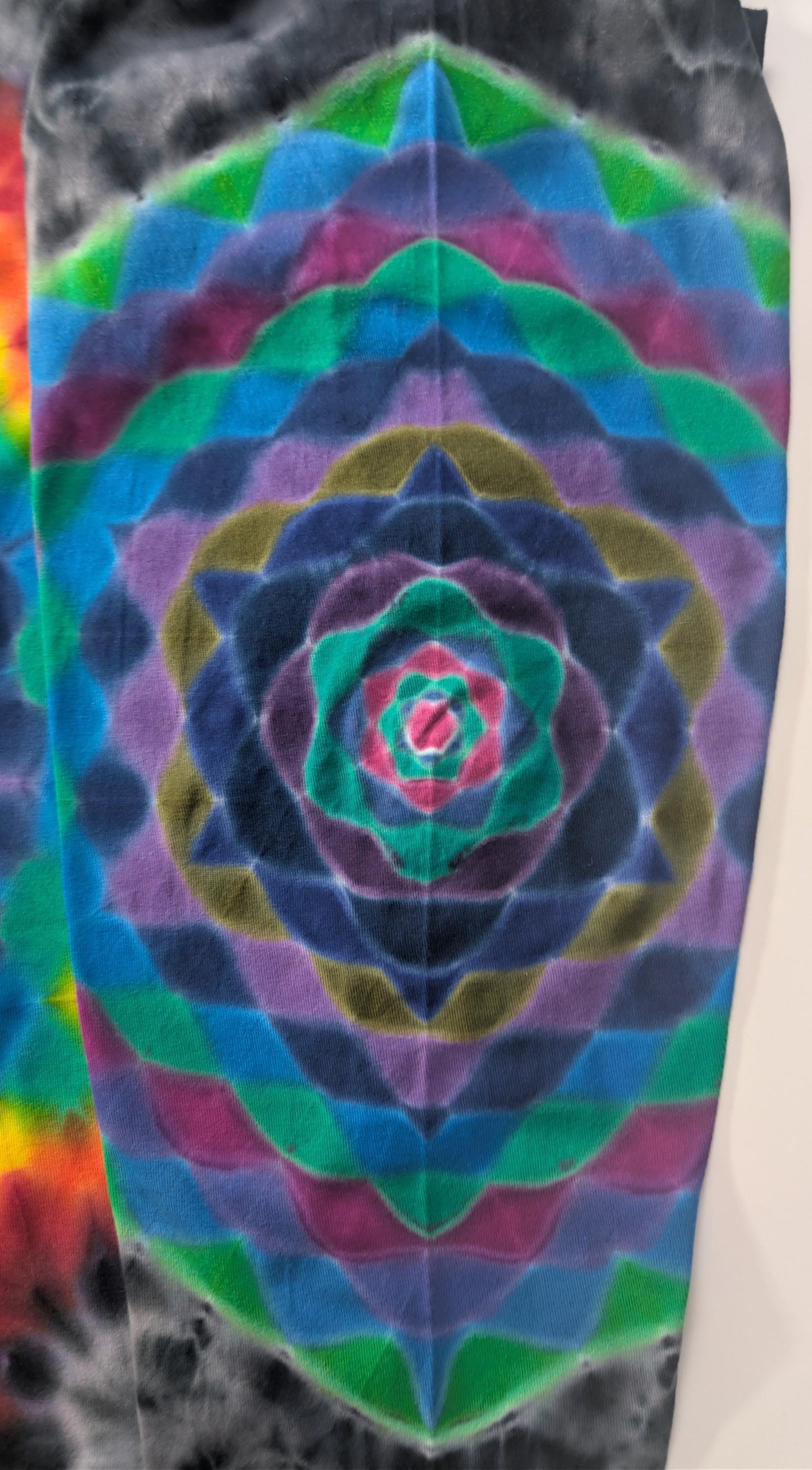 XL Hexagon-> Dodecagram F/Color Shifting Hourglass Shape B/Hexagon L Slv/Hexagram R Slv/ Cosmic Egg-Geode Hybrid Tie Dye Long Sleeve Shirt