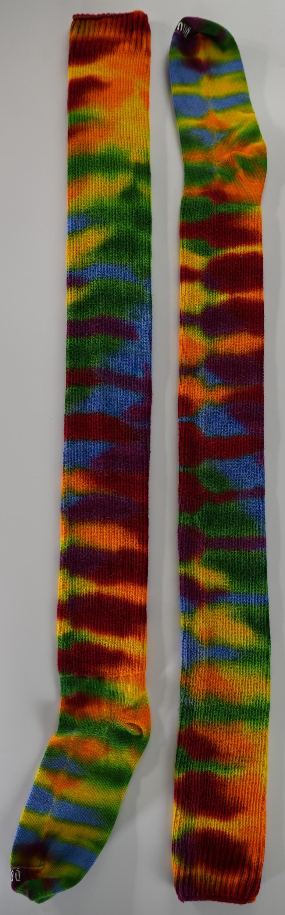 Colorful Tie Dye on a Pair of Dharma Trading Company Cotton Blend (89% Cotton/9 Nylon/2 Spandex) Thigh High Socks
