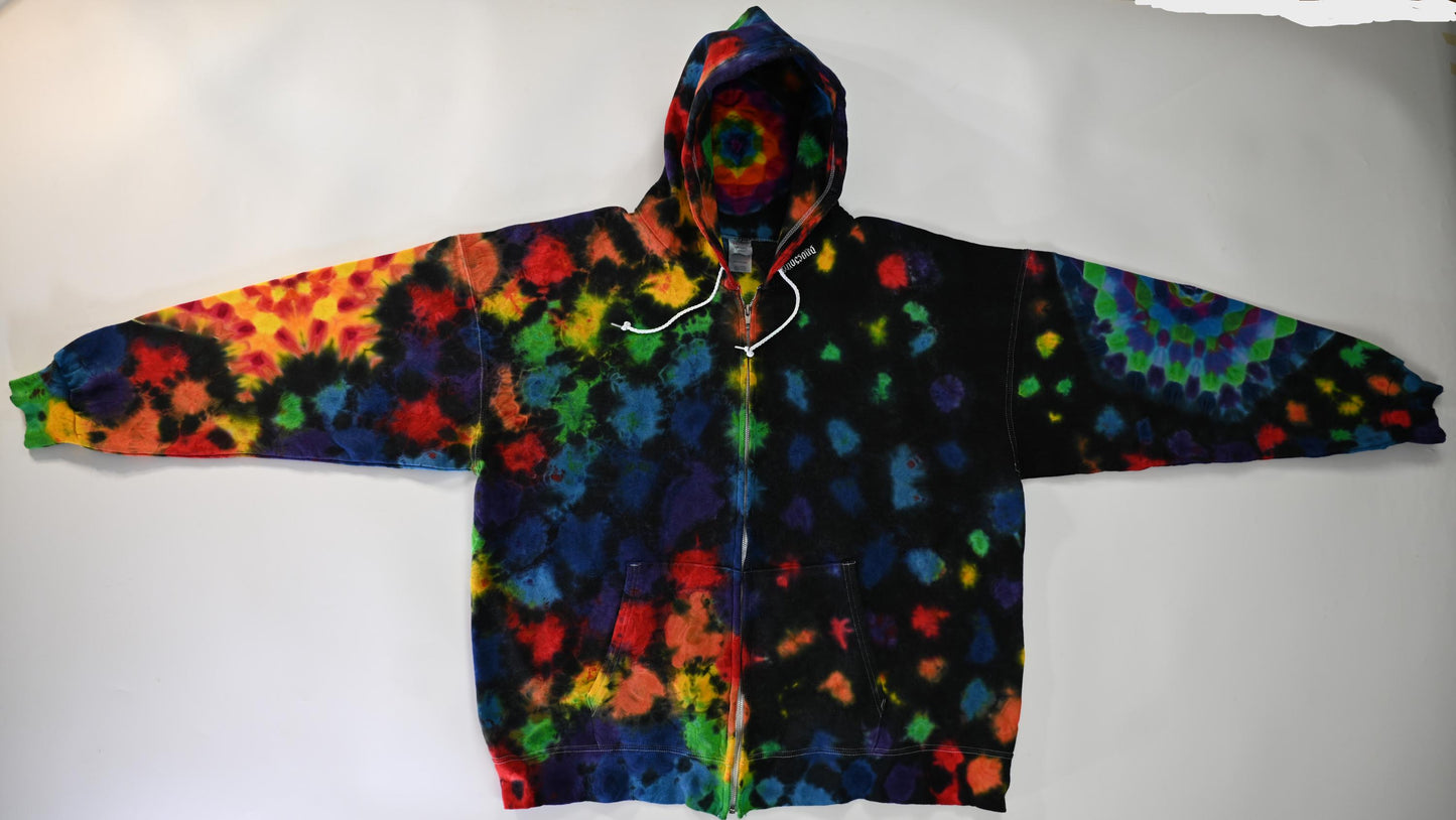 2X Bright Side/Dark Side Tie Dye Zipper Hoodie (Read Description)