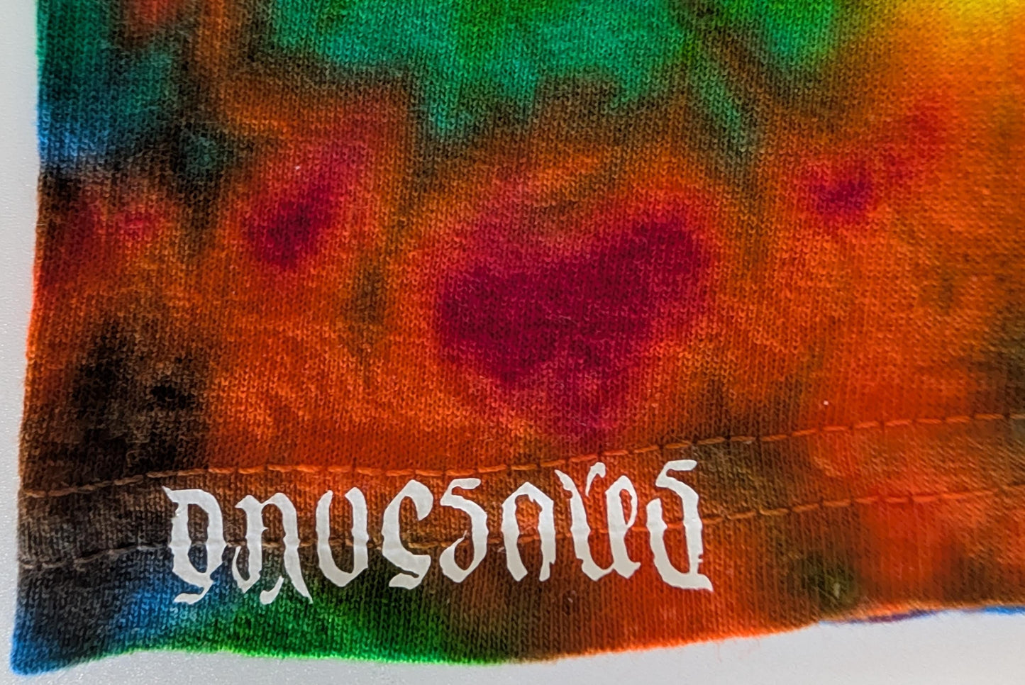 Scratch and Dent** Medium Hexagram in Greys and Black F/Spine in Gemstone Colors B/ Scrunch Tie Dye on a Gildan Ultra Cotton PFD T-Shirt