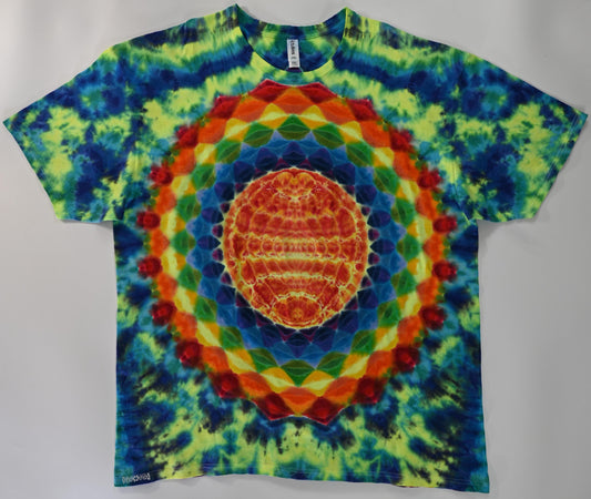2X Super Heady UV Reactive 20Pt Mandala Cosmic Egg Cntr F/Geometric Tower B Shield/Scrunch Tie Dye on a Tultex 290 Ringspun Cotton T-Shirt