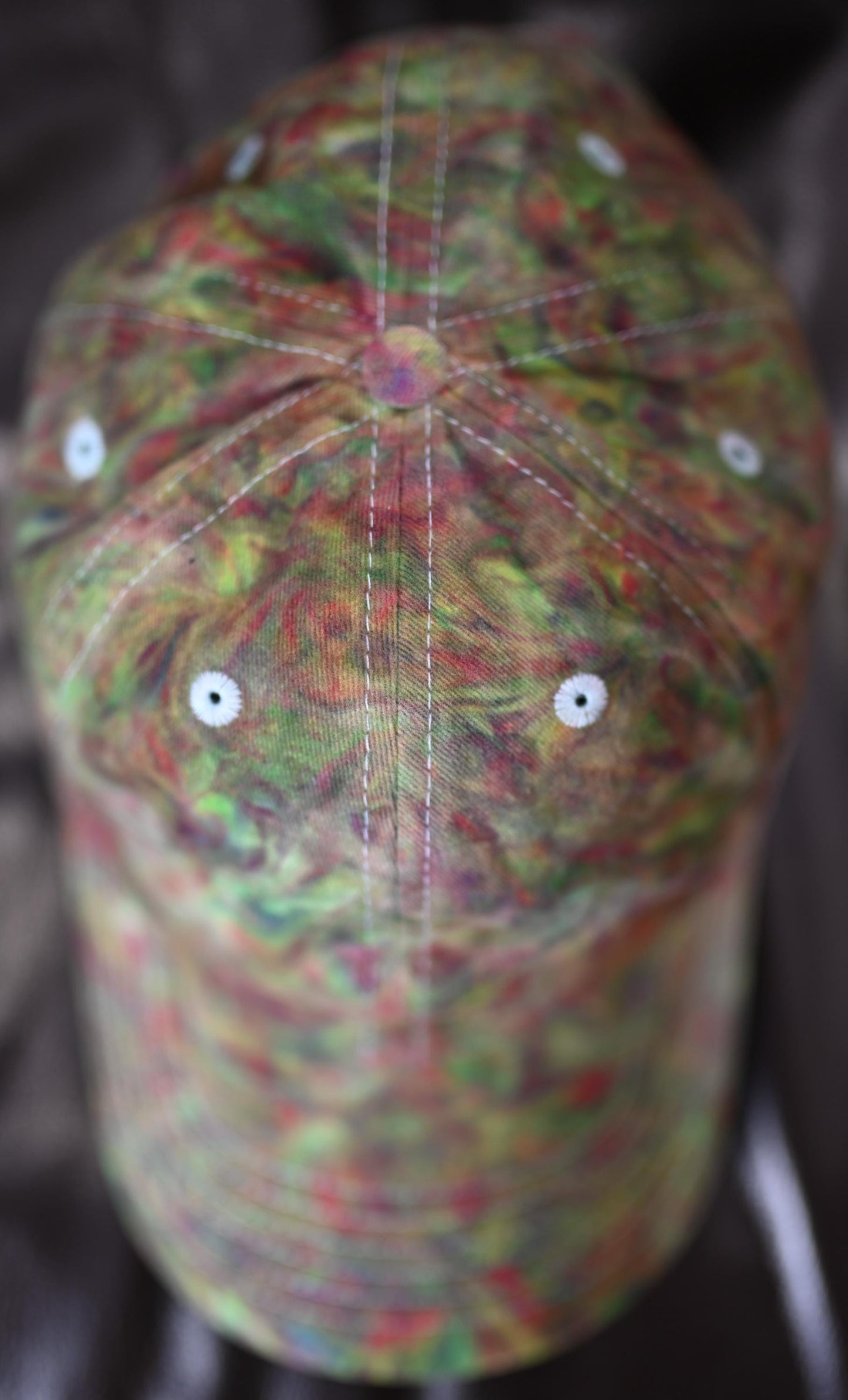 Adult UV Reactive/Gemstone Colors (Emerald Green, Sapphire and Amethyst) Swirl Dyed/"Shaving Cream Dye" on a Valucap Brushed Twill Cap