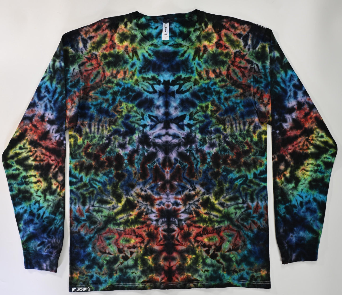 Large Scrunch "Crystal Wash" Low Water Immersion Tie Dye on a Tultex 291 Ringspun Cotton Long Sleeve Shirt