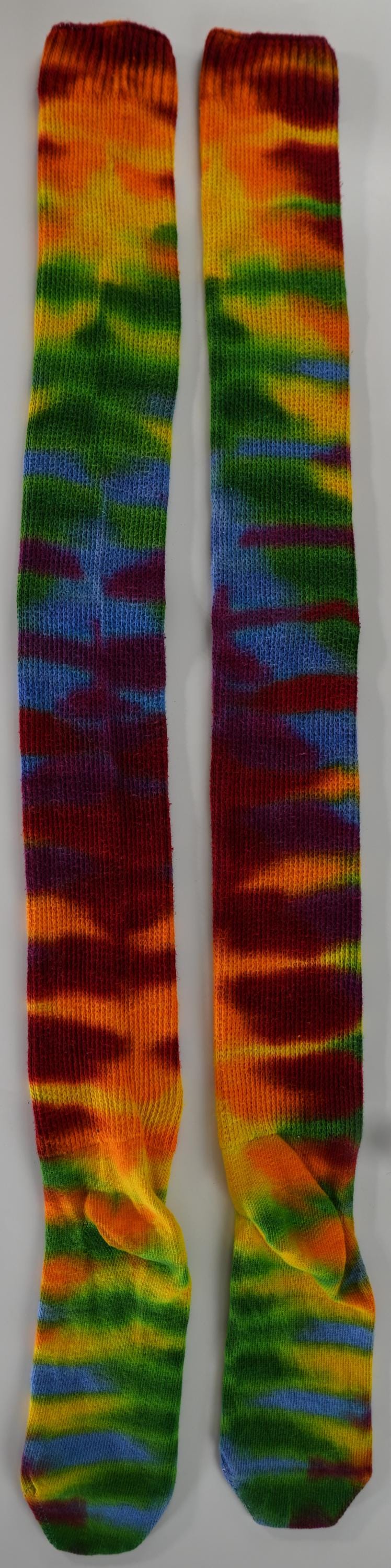 Colorful Tie Dye on a Pair of Dharma Trading Company Cotton Blend (89% Cotton/9 Nylon/2 Spandex) Thigh High Socks