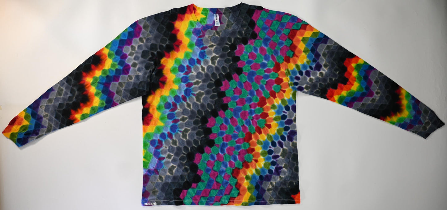 2X Heady 31 Color Zig Zag Honeycomb Tie Dye on a Tultex 291 Ringspun Cotton Long Sleeve Shirt