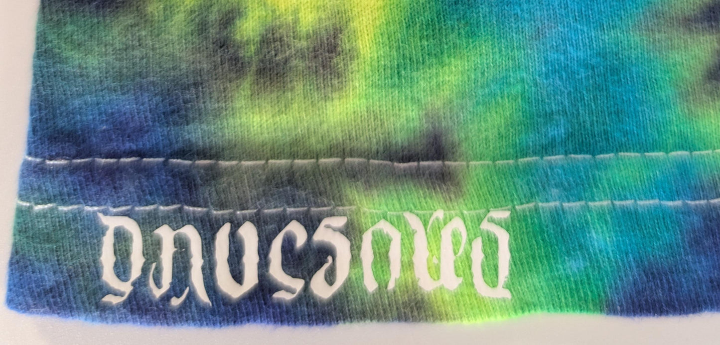 XL Super Heady UV Reactive 20Pt Mandala w/ Ripple Center F/Geometric Tower B Shield/Scrunch Tie Dye on a Tultex 290 Ringspun Cotton T-Shirt