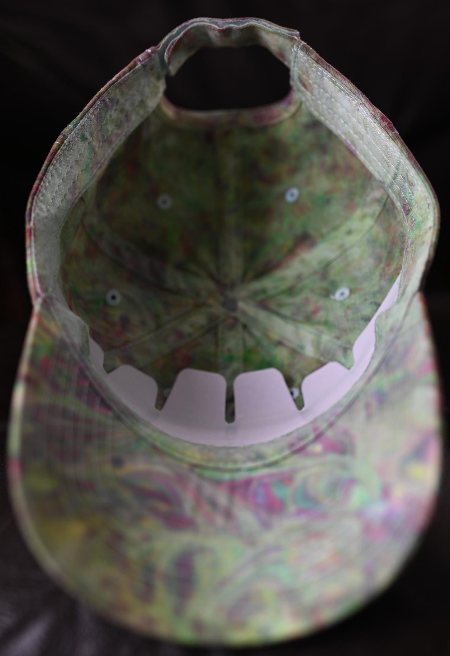 Adult UV Reactive/Gemstone Colors (Emerald Green, Sapphire and Amethyst) Swirl Dyed/"Shaving Cream Dye" on a Valucap Brushed Twill Cap