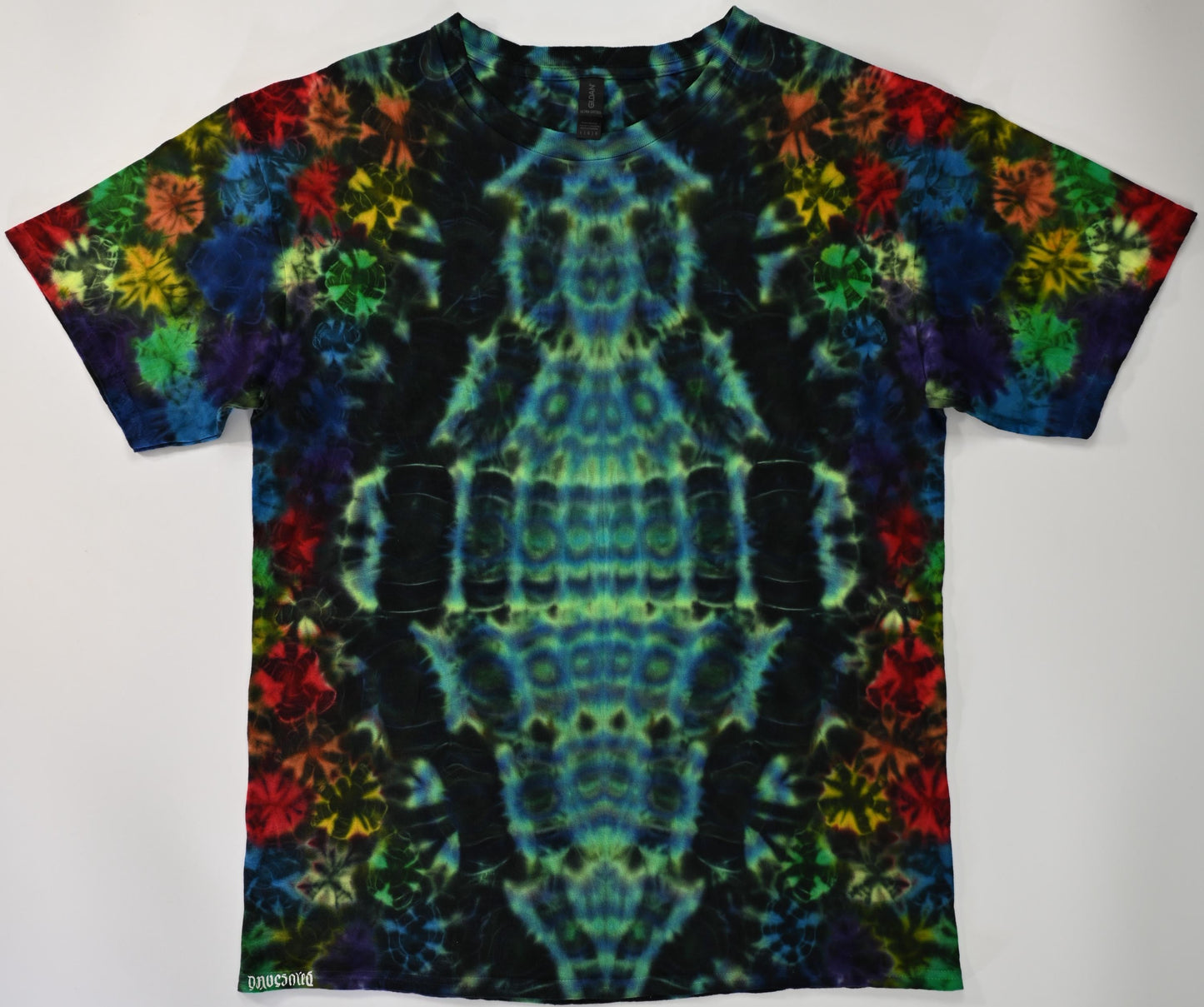 Large UV Reactive Cosmic Egg Front/Back/ Kenney Style Tie Die on a Gildan Ultra Cotton PFD (Prepared for Dye) T-Shirt
