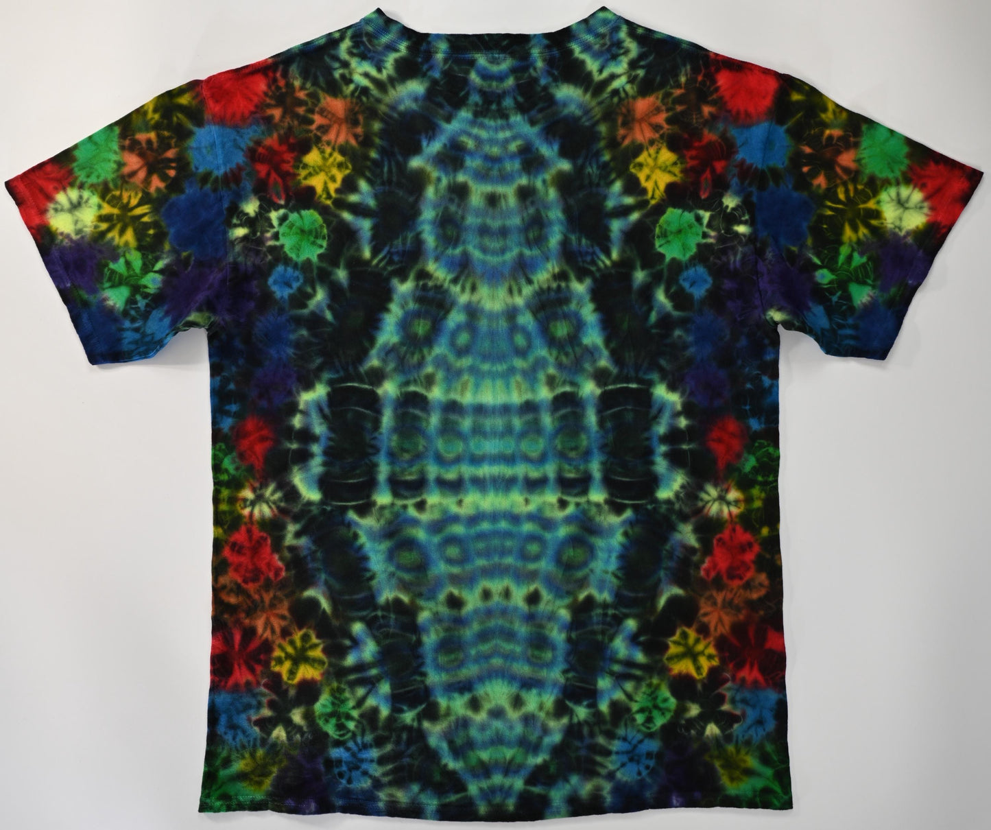 Large UV Reactive Cosmic Egg Front/Back/ Kenney Style Tie Die on a Gildan Ultra Cotton PFD (Prepared for Dye) T-Shirt