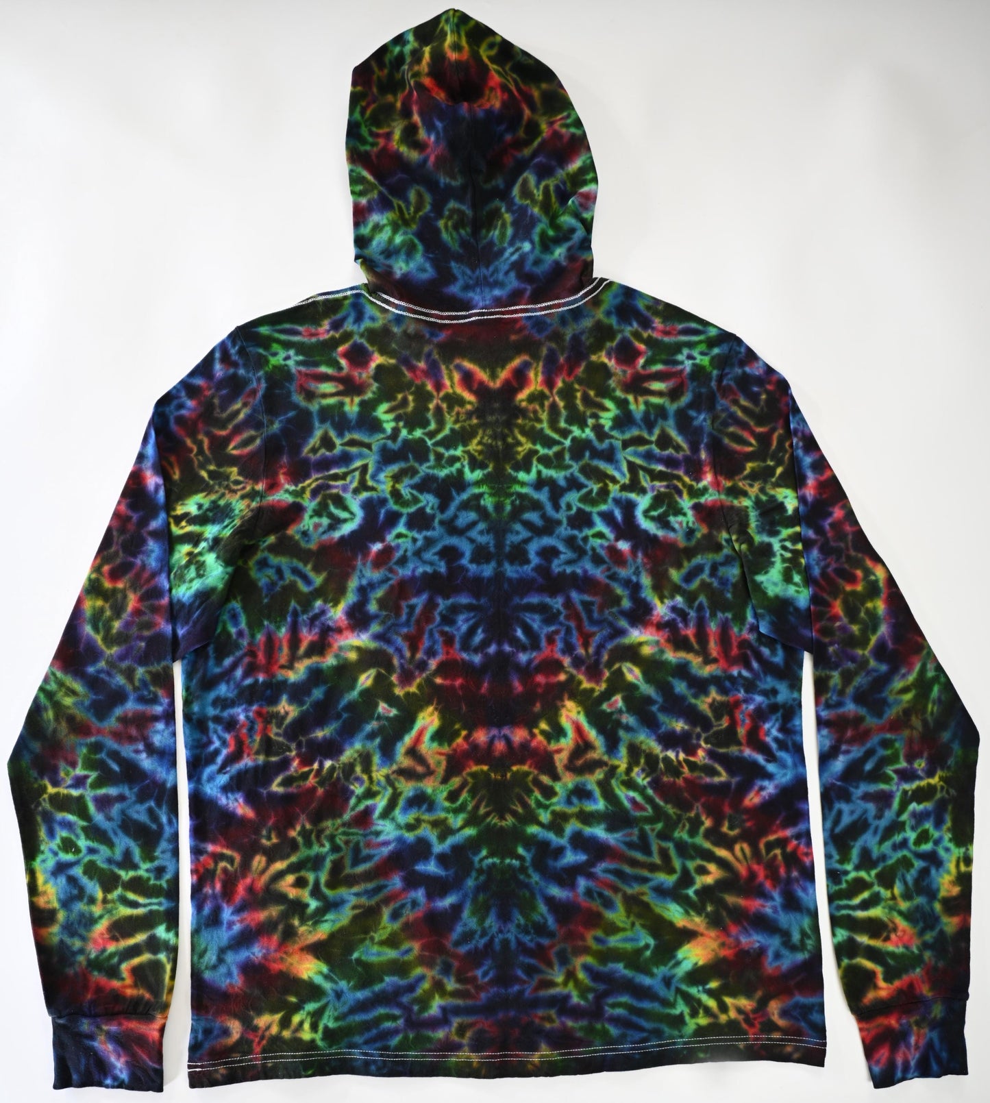 2X Blacked Out Rainbow Rorschach Scrunch Tie Dye on a Bella + Canvas 3512 Unisex Jersey Long-Sleeve Hoodie*