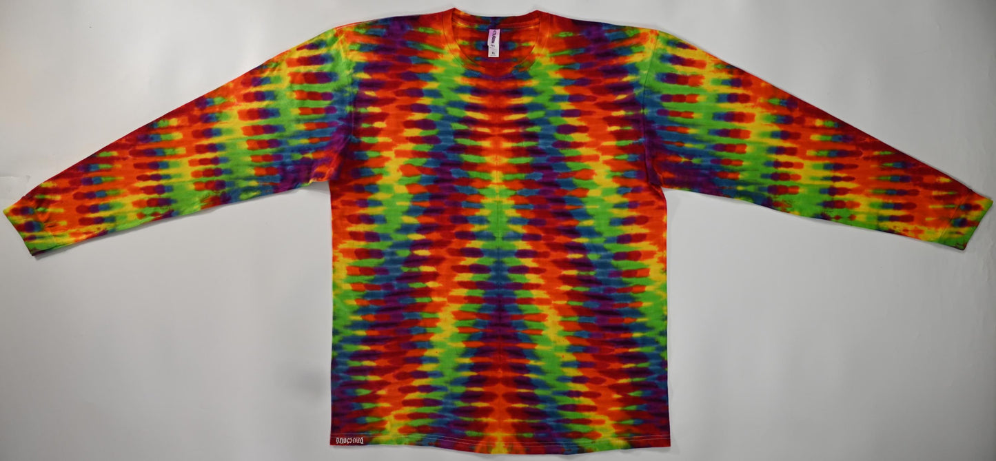 XL Trippy Weaver Tie Dye on a Tultex 291 Ringspun Cotton Long Sleeve Shirt