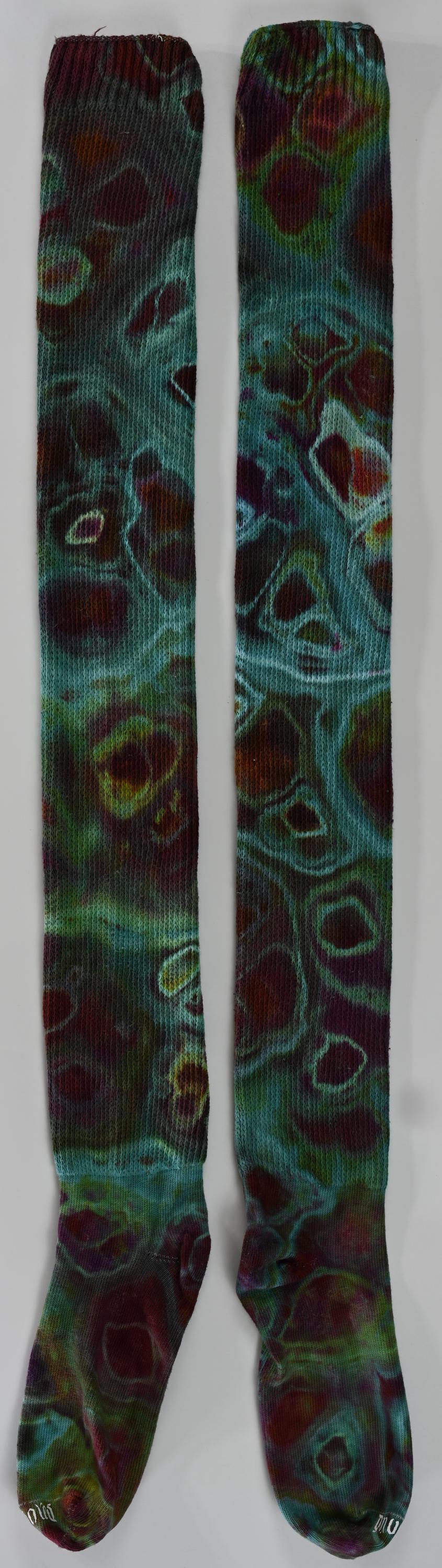 Geode Ice Dye Tie Dye on a Pair of Dharma Trading Company Cotton Blend (89% Cotton/9 Nylon/2 Spandex) Thigh High Socks