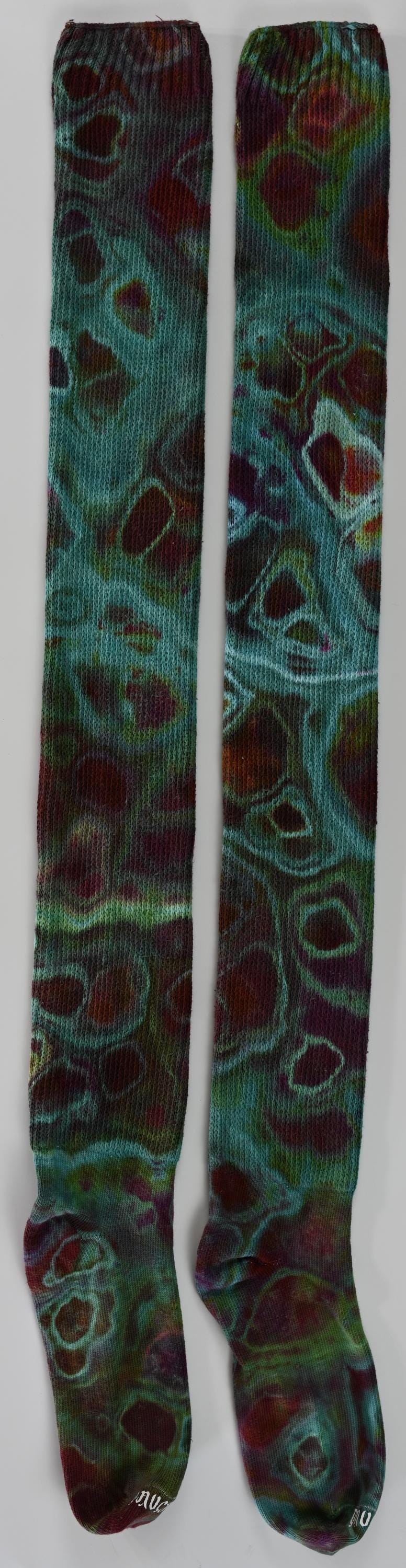 Geode Ice Dye Tie Dye on a Pair of Dharma Trading Company Cotton Blend (89% Cotton/9 Nylon/2 Spandex) Thigh High Socks