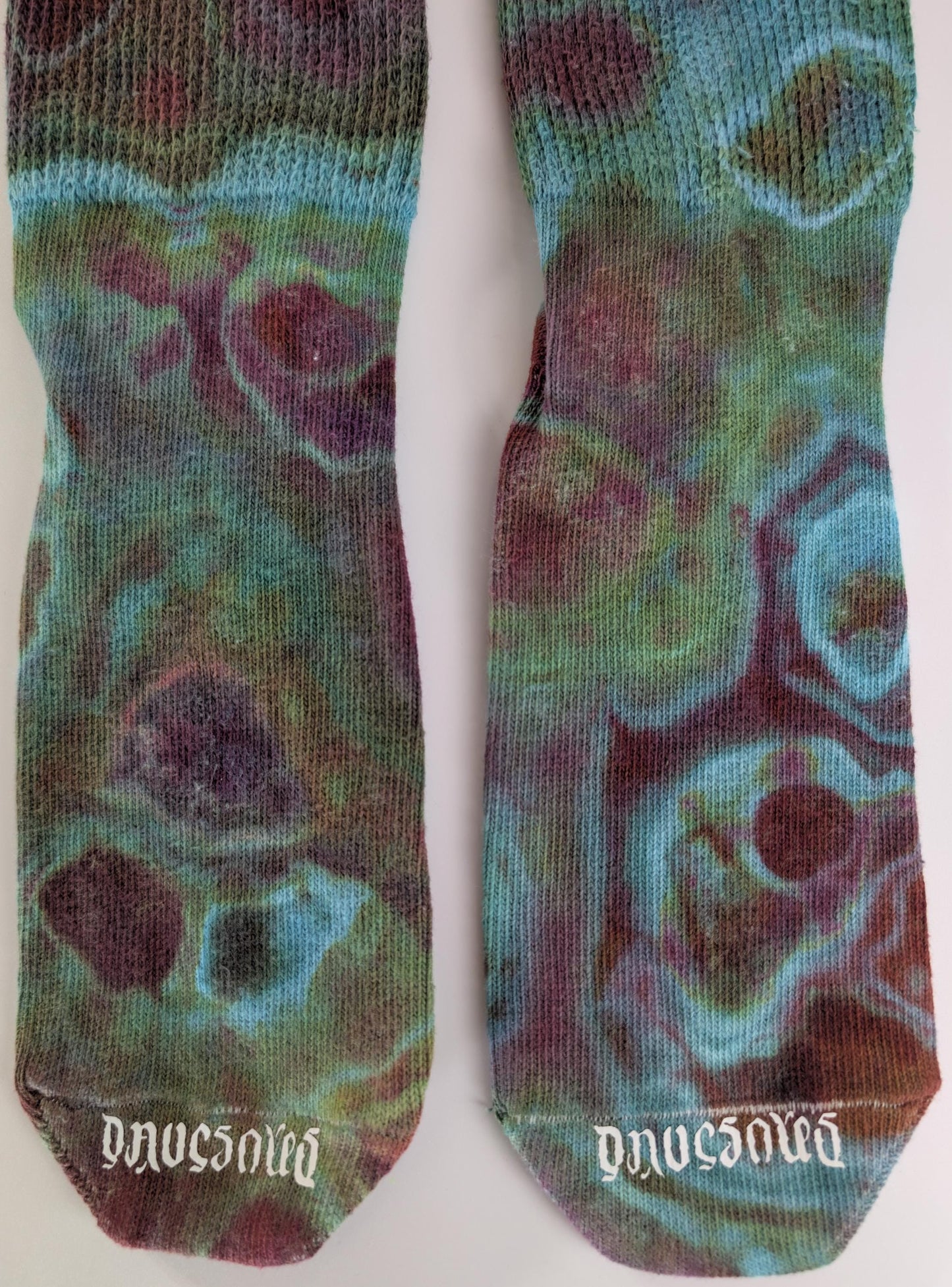Geode Ice Dye Tie Dye on a Pair of Dharma Trading Company Cotton Blend (89% Cotton/9 Nylon/2 Spandex) Thigh High Socks