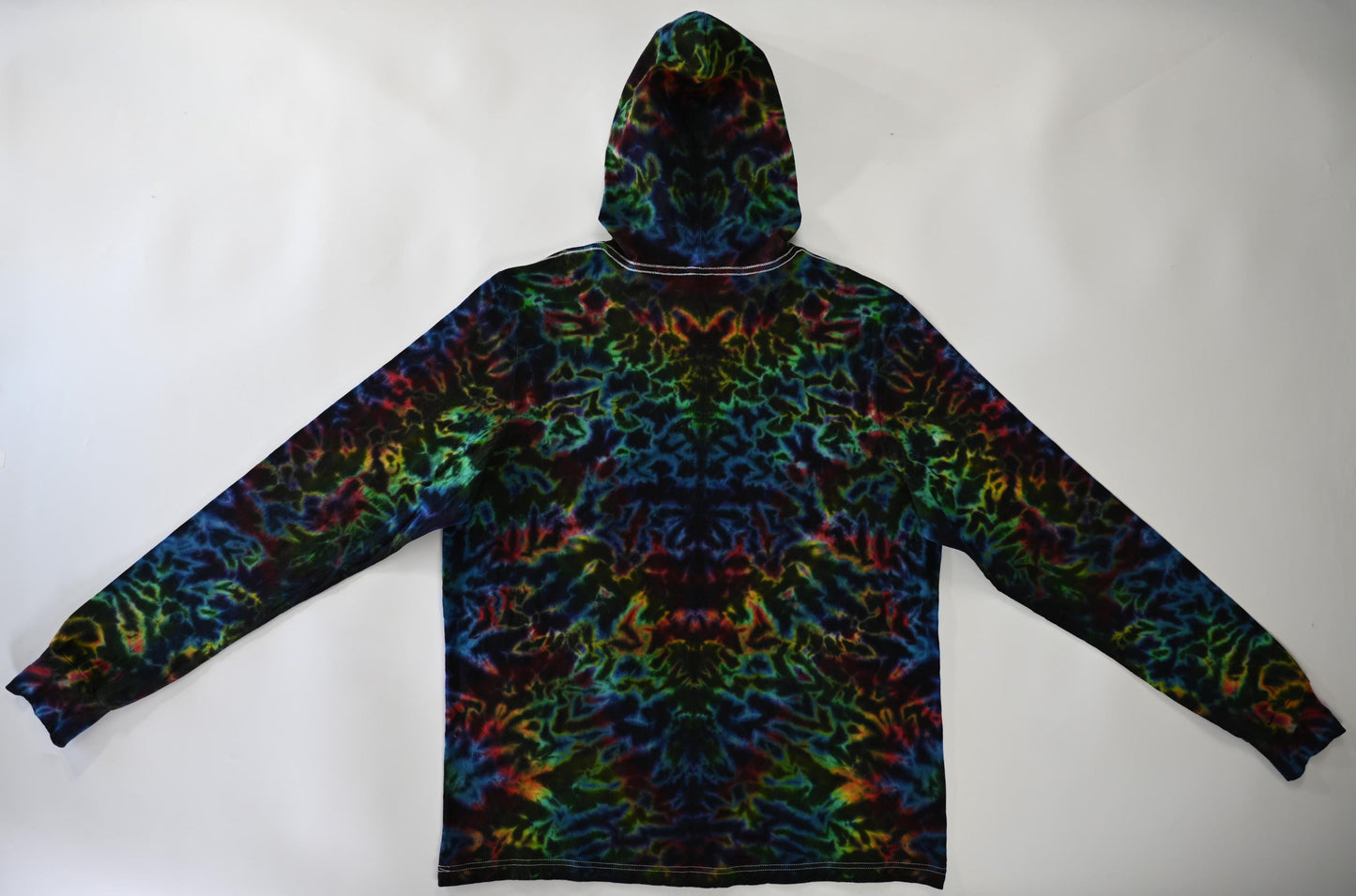 2X Blacked Out Rainbow Rorschach Scrunch Tie Dye on a Bella + Canvas 3512 Unisex Jersey Long-Sleeve Hoodie*