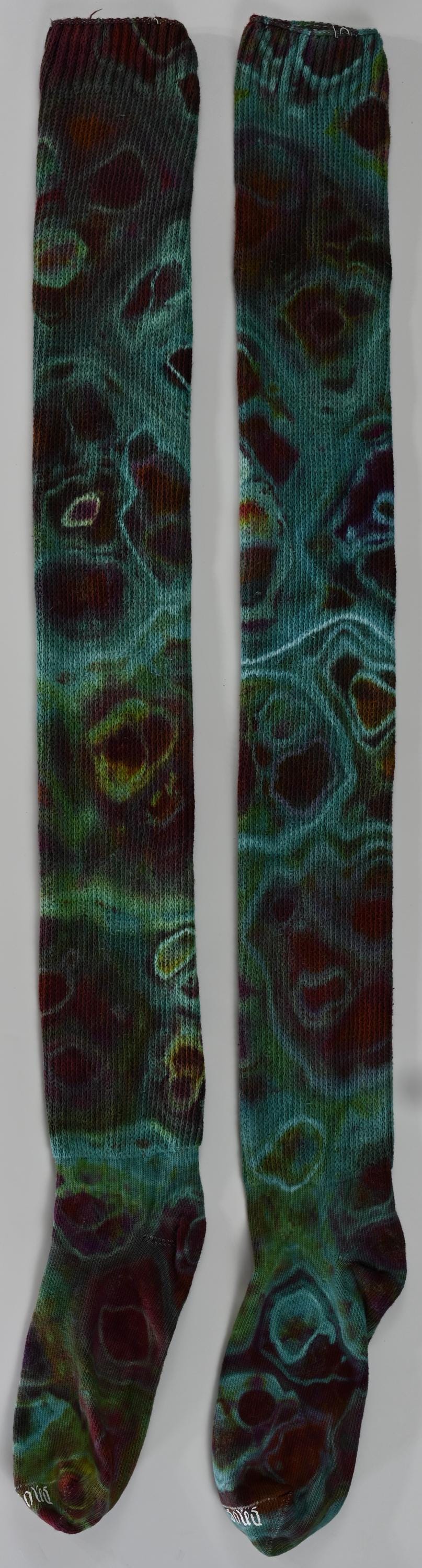 Geode Ice Dye Tie Dye on a Pair of Dharma Trading Company Cotton Blend (89% Cotton/9 Nylon/2 Spandex) Thigh High Socks