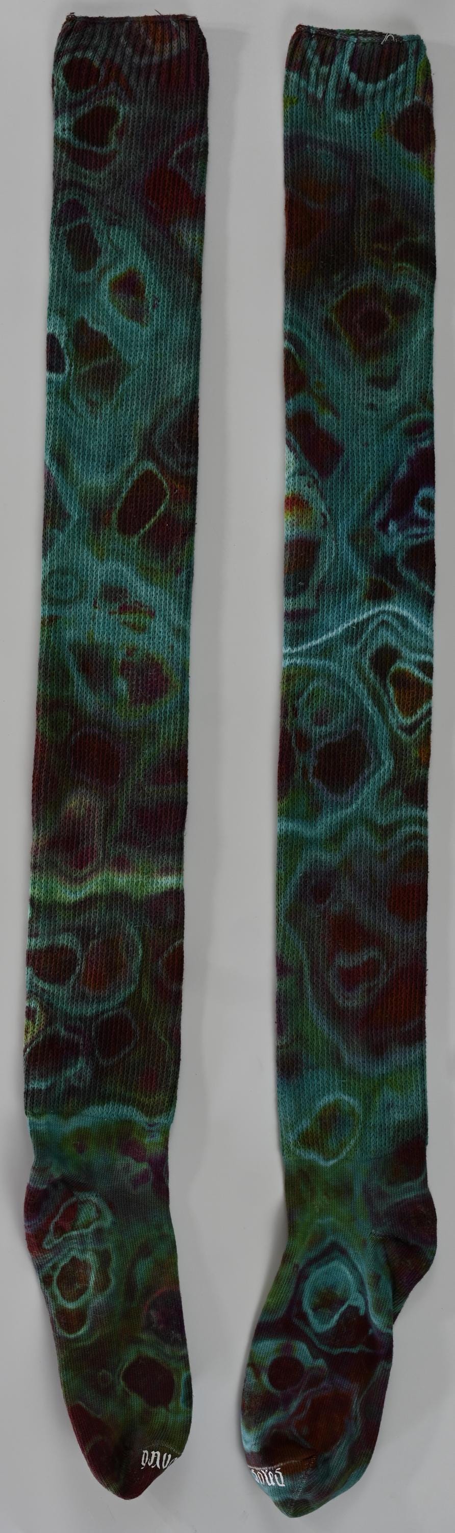Geode Ice Dye Tie Dye on a Pair of Dharma Trading Company Cotton Blend (89% Cotton/9 Nylon/2 Spandex) Thigh High Socks