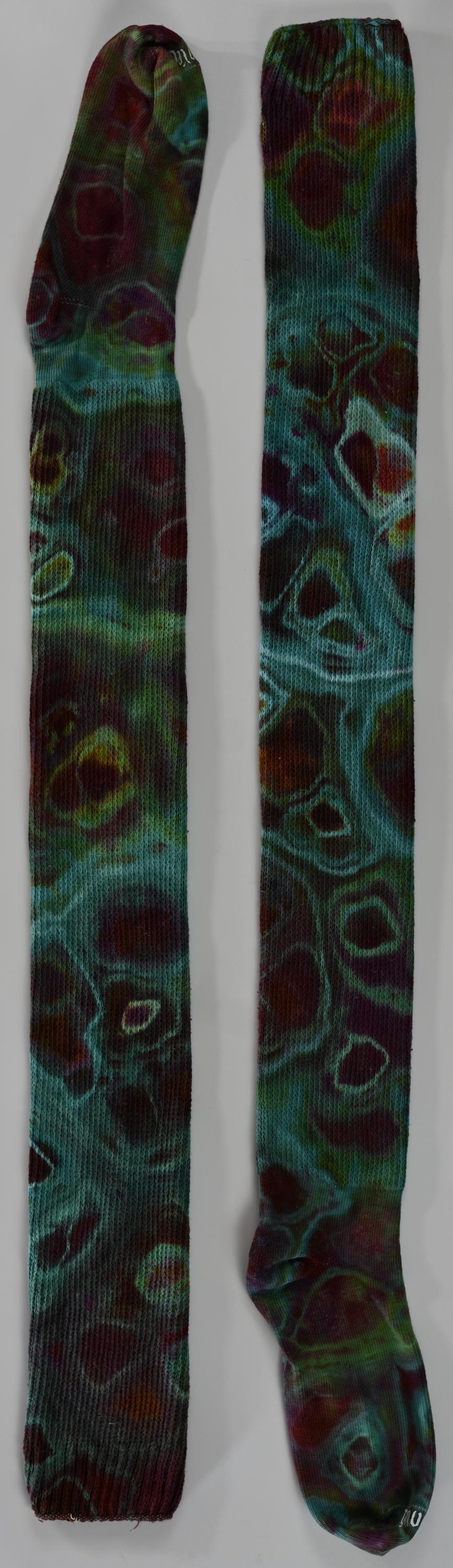 Geode Ice Dye Tie Dye on a Pair of Dharma Trading Company Cotton Blend (89% Cotton/9 Nylon/2 Spandex) Thigh High Socks