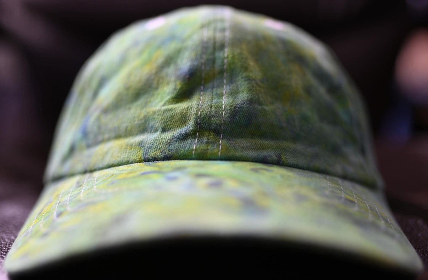 Adult (colors: "Retro", "Evensong" and "Zesty Yellow" all DyeSpin Colors) Swirl Dyed/"Shaving Cream Dye" on a Valucap Brushed Twill Cap