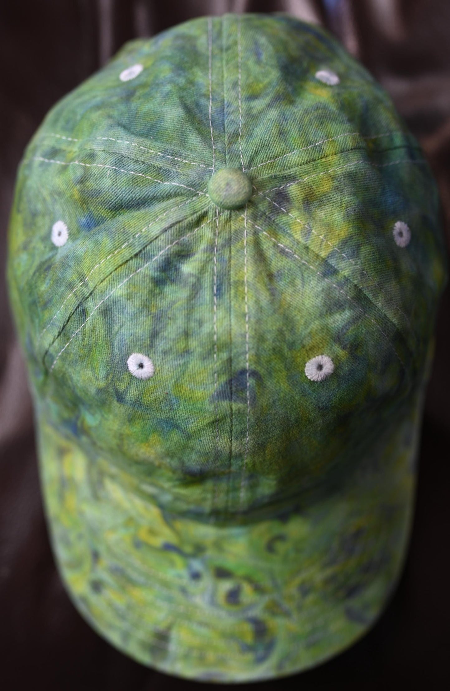 Adult (colors: "Retro", "Evensong" and "Zesty Yellow" all DyeSpin Colors) Swirl Dyed/"Shaving Cream Dye" on a Valucap Brushed Twill Cap