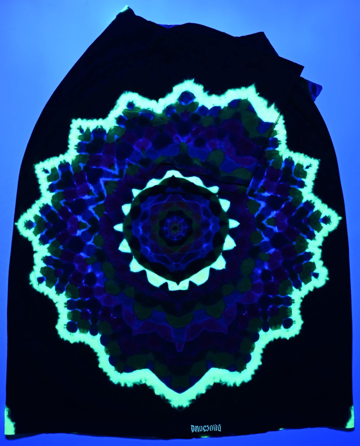 XL UV Reactive Side Octagon>{16/4} Hexadecagram/Pac-Man Honeycomb/Black Filler Tie Dye on a Gildan Ultra Cotton PFD T-Shirt* see description