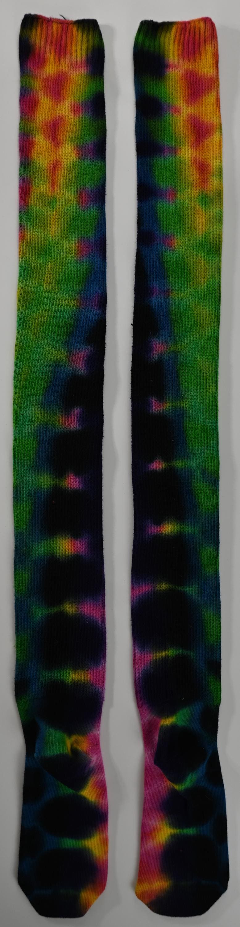 Tie Dye in My Neon Candy Nebula Color Palette on Dharma Trading Company Cotton Blend (89% Cotton/9 Nylon/2 Spandex) Thigh High Socks