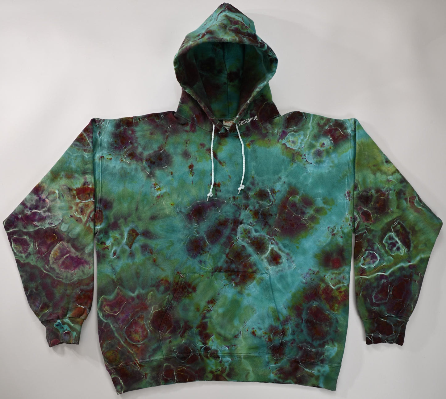 Large Geode Ice Dye Tie Dye on a Hanes Ultimate Cotton Pullover Hoodie with Front Pocket