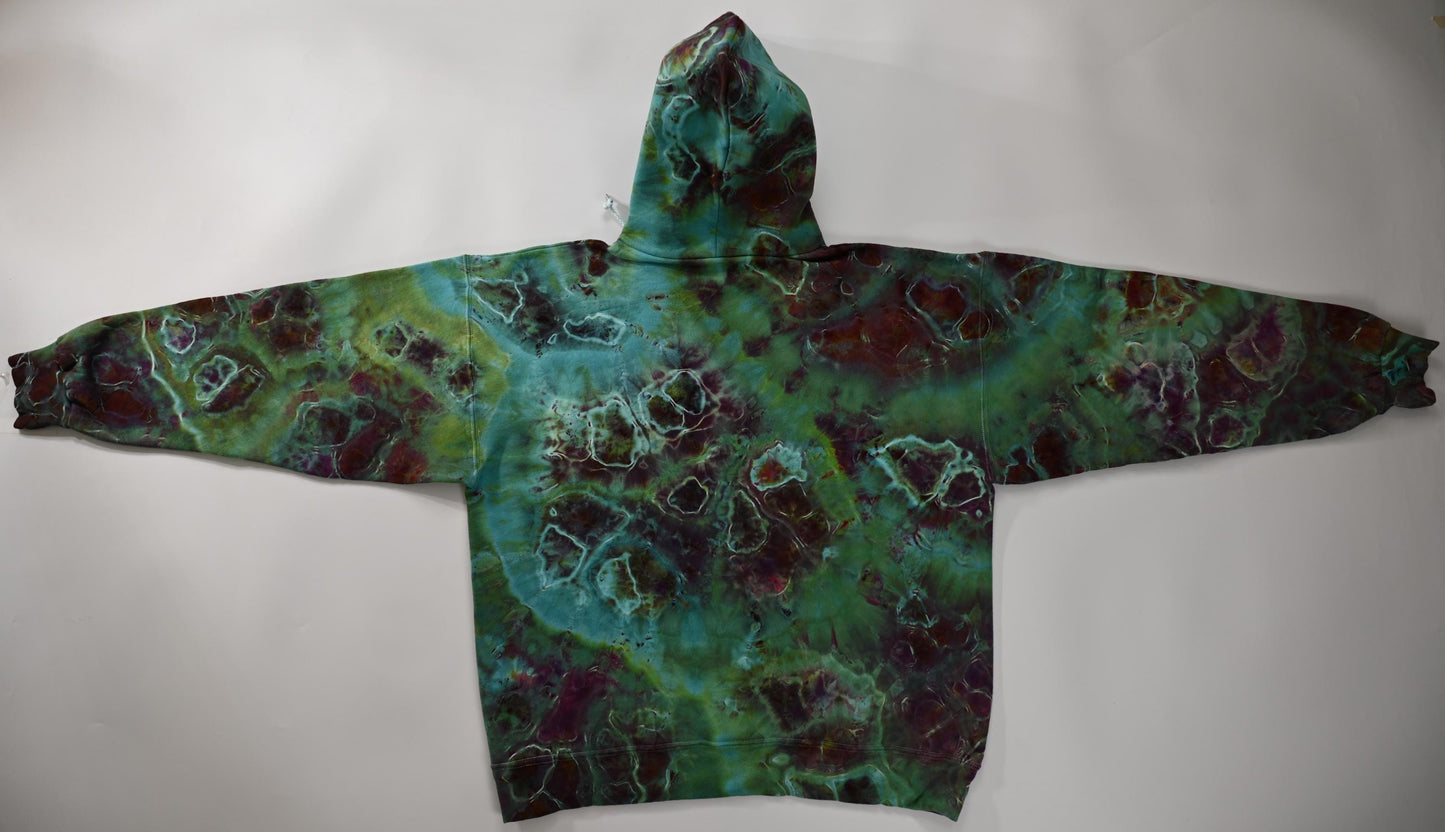 Large Geode Ice Dye Tie Dye on a Hanes Ultimate Cotton Pullover Hoodie with Front Pocket